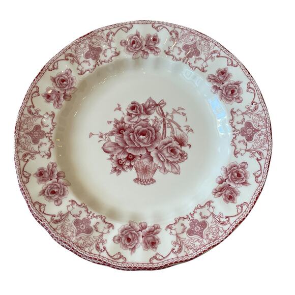 4pc Palate & Plate Victorian RED Rose Floral 10.5" Dinner Plates Scalloped New - Picture 13 of 14